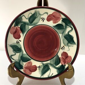 Vintage Hand Painted Ceramic 8" Plate Red Green Leaf Design Signed "Melinda 98"